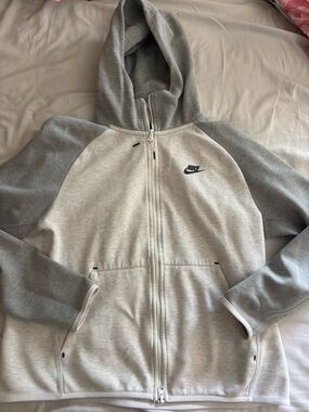 Nike Light Grey Zip-Up Hoodie with Black Trim